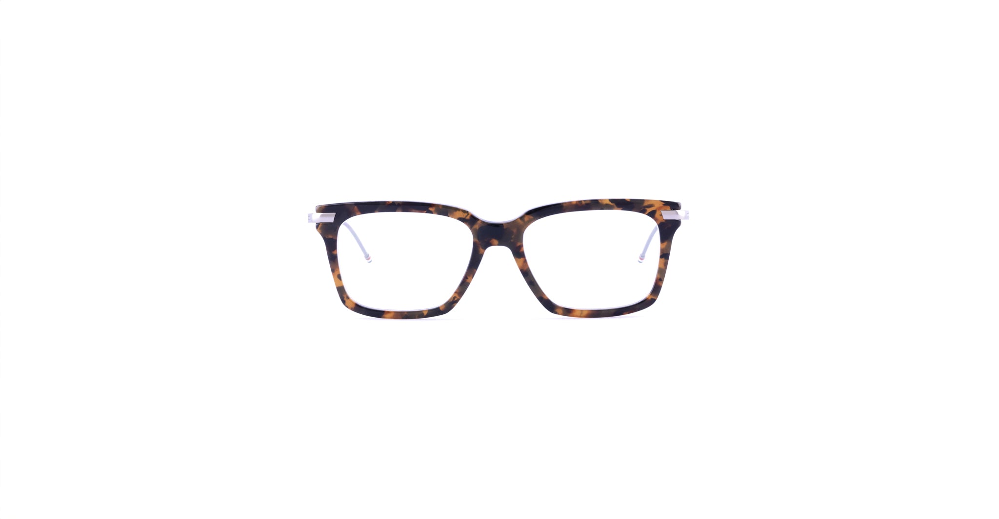 Thom Browne 701 eyeglass frames, brown tortoiseshell acetate, full front view, eyeglasses by Thom Browne.