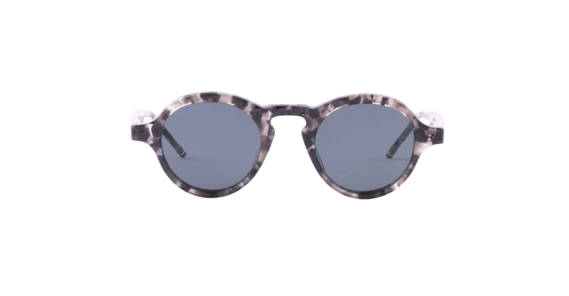 Thom Browne 926 round sunglasses with dark lenses and a marbled gray and black patterned frame, displayed on a plain white background.
