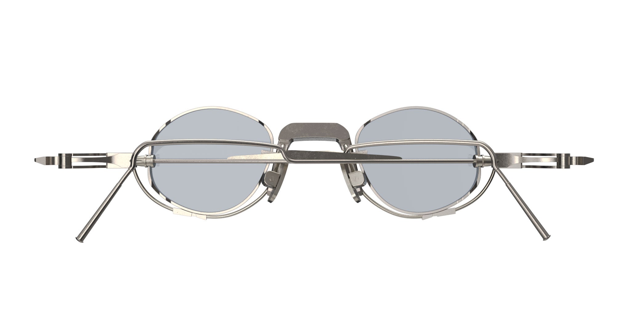 The VOA Nivara eyeglasses feature round metal frames and light blue-tinted lenses, displayed front-facing on a white background. The straight, partially folded temples complete a sleek, minimalist look.