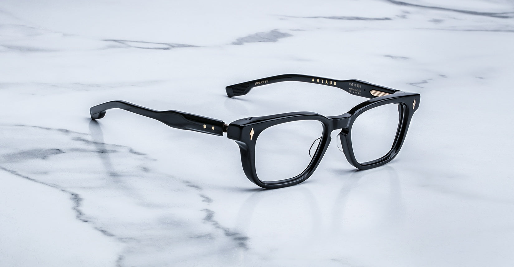 Angled view of the Jacques Marie Mage Artaud eyeglasses in colorway Midnight