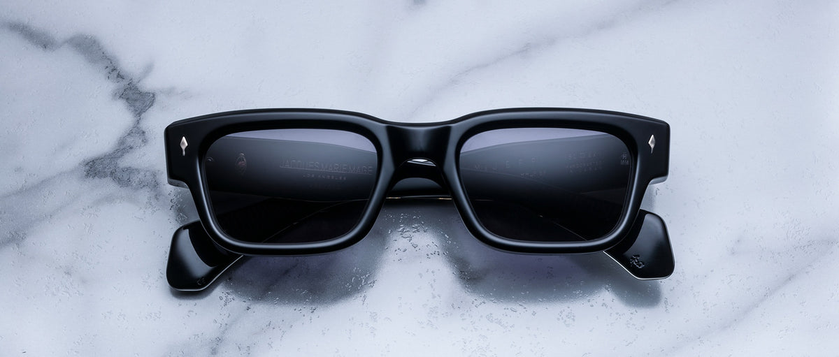 Jacques Marie Mage Jeff black rectangular sunglasses with dark lenses, top view showing full frame and lens shape.