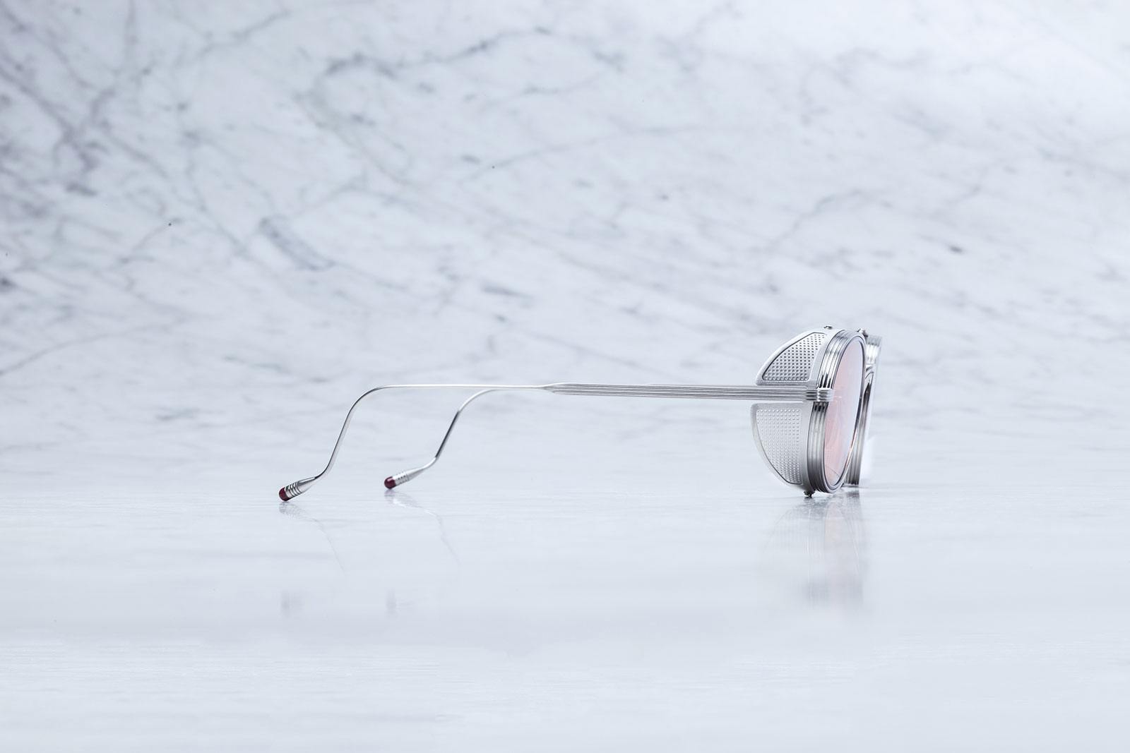 Side view of the Jacques Marie Mage Rex style sunglasses with sideshields in colorway Antique