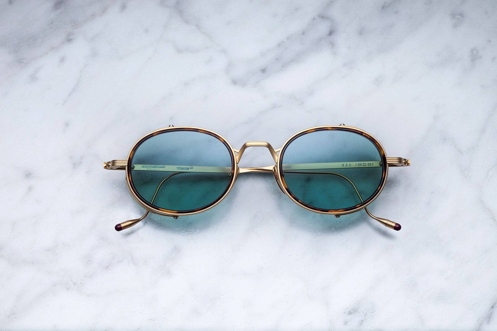Jacques Marie Mage Rex style sunglasses with sideshields in Gold