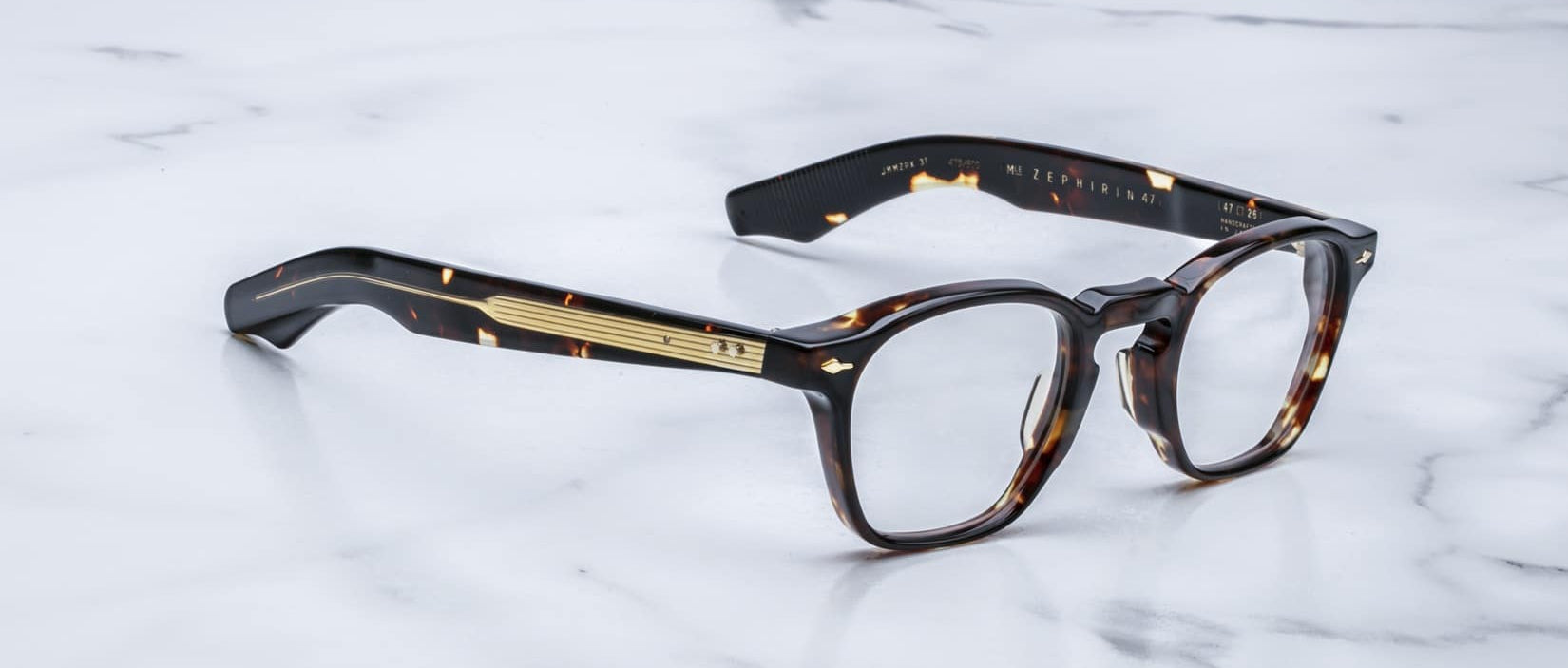 Jacques Marie Mage Zephirin 47 square tortoiseshell eyeglasses with thick frames, top view.