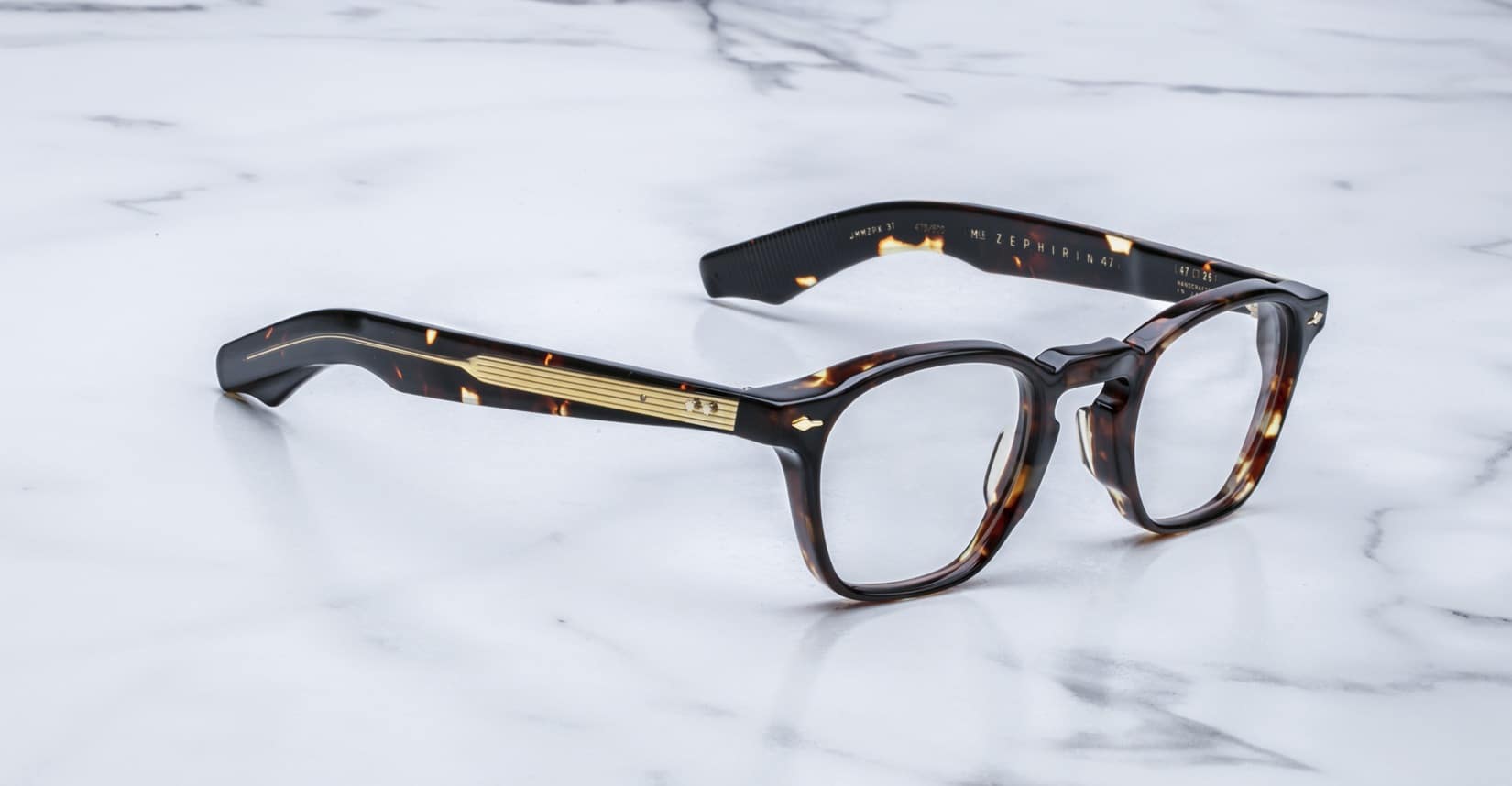 Jacques Marie Mage Zephirin 47 square tortoiseshell eyeglasses with thick frames, top view.