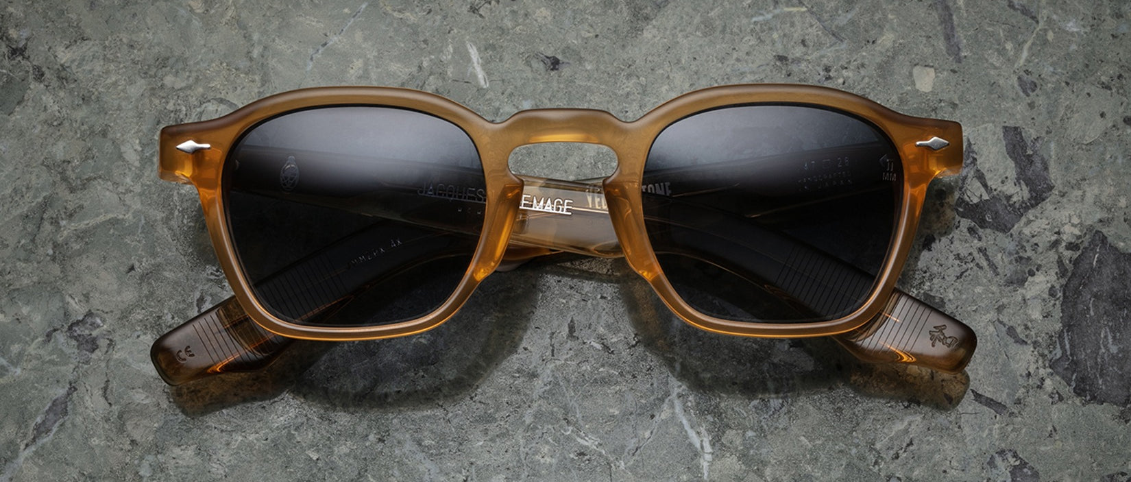 Jacques Marie Mage Zephirin 47 sunglasses with dark lenses, viewed from above, showing the front frame and temples.