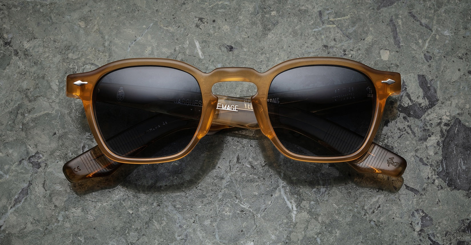 Jacques Marie Mage Zephirin 47 sunglasses with dark lenses, viewed from above, showing the front frame and temples.