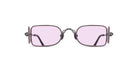 Front view of Matsuda 10611H sunglasses featuring square-shaped thin metal frames and light purple-tinted lenses, displayed on a white background.