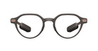 Even Realities G2 A Smart Glasses eyeglasses with round black frames and Bluetooth open-ear speakers, front view.