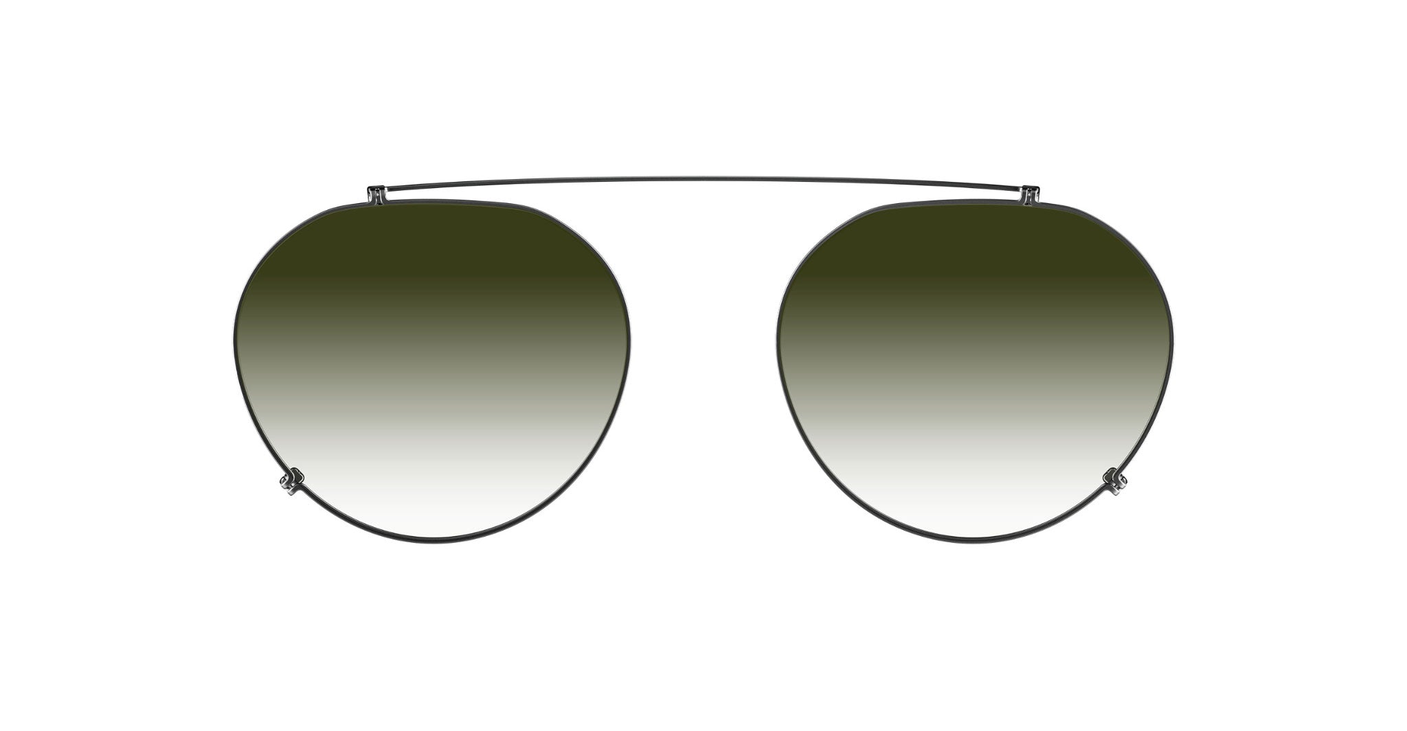 Even Realities G2 A Clip-On eyeglasses with round gradient lenses and thin metal frame, front view.