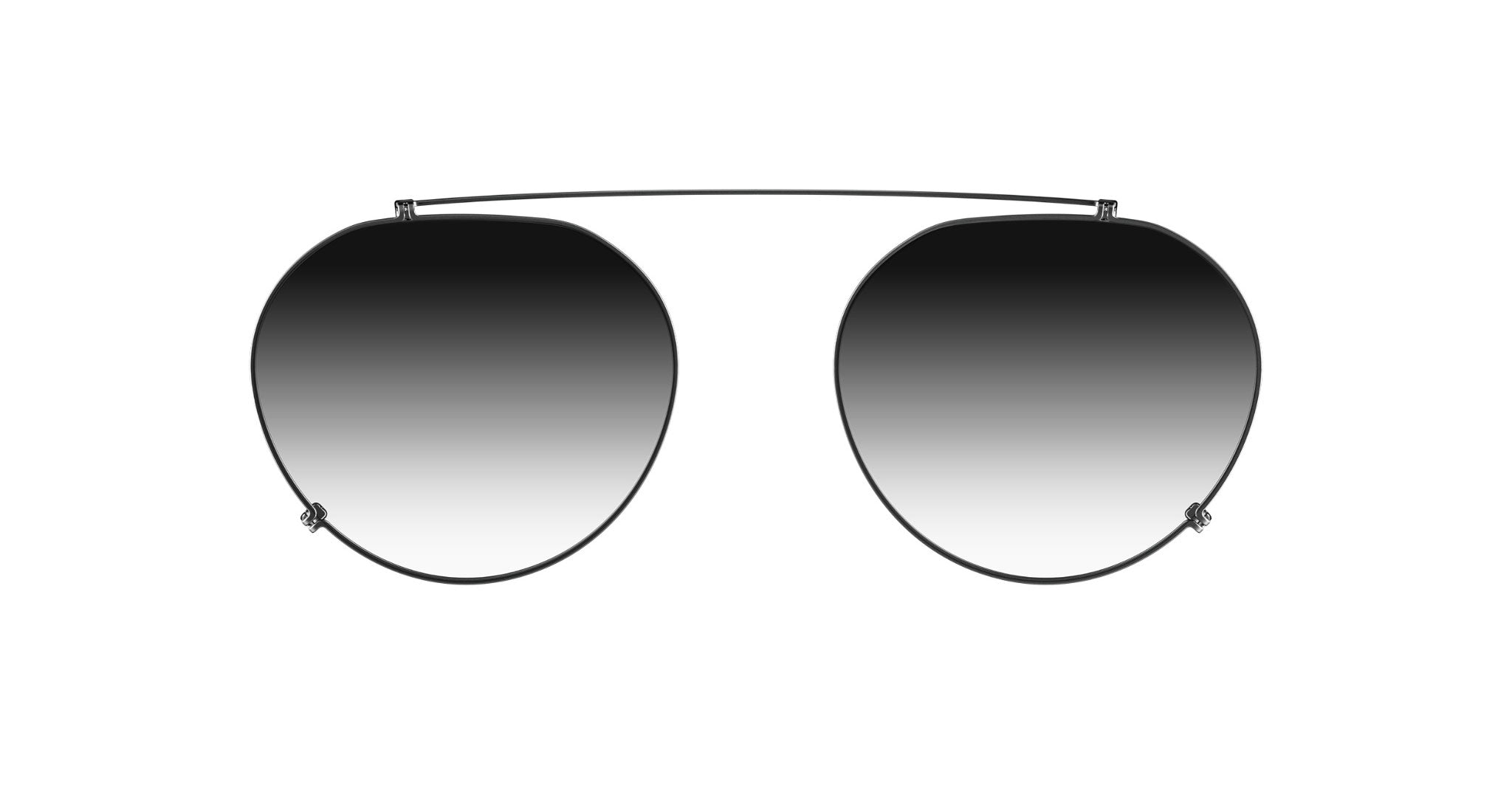 Even Realities G2 A Clip-On sunglasses with round gradient UV lenses and a thin top bar, front view.