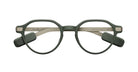 Front view of Even Realities G2 A smart glasses, round matte green frames with thick arms and minimalist design.