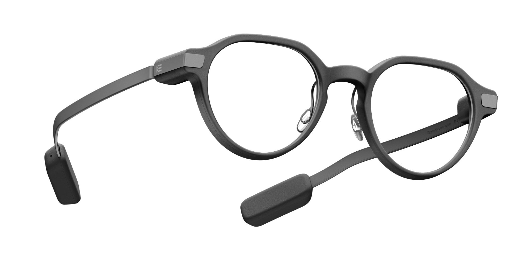 Even Realities G2 A smart eyeglasses with round black frames and rectangular arms, front view.