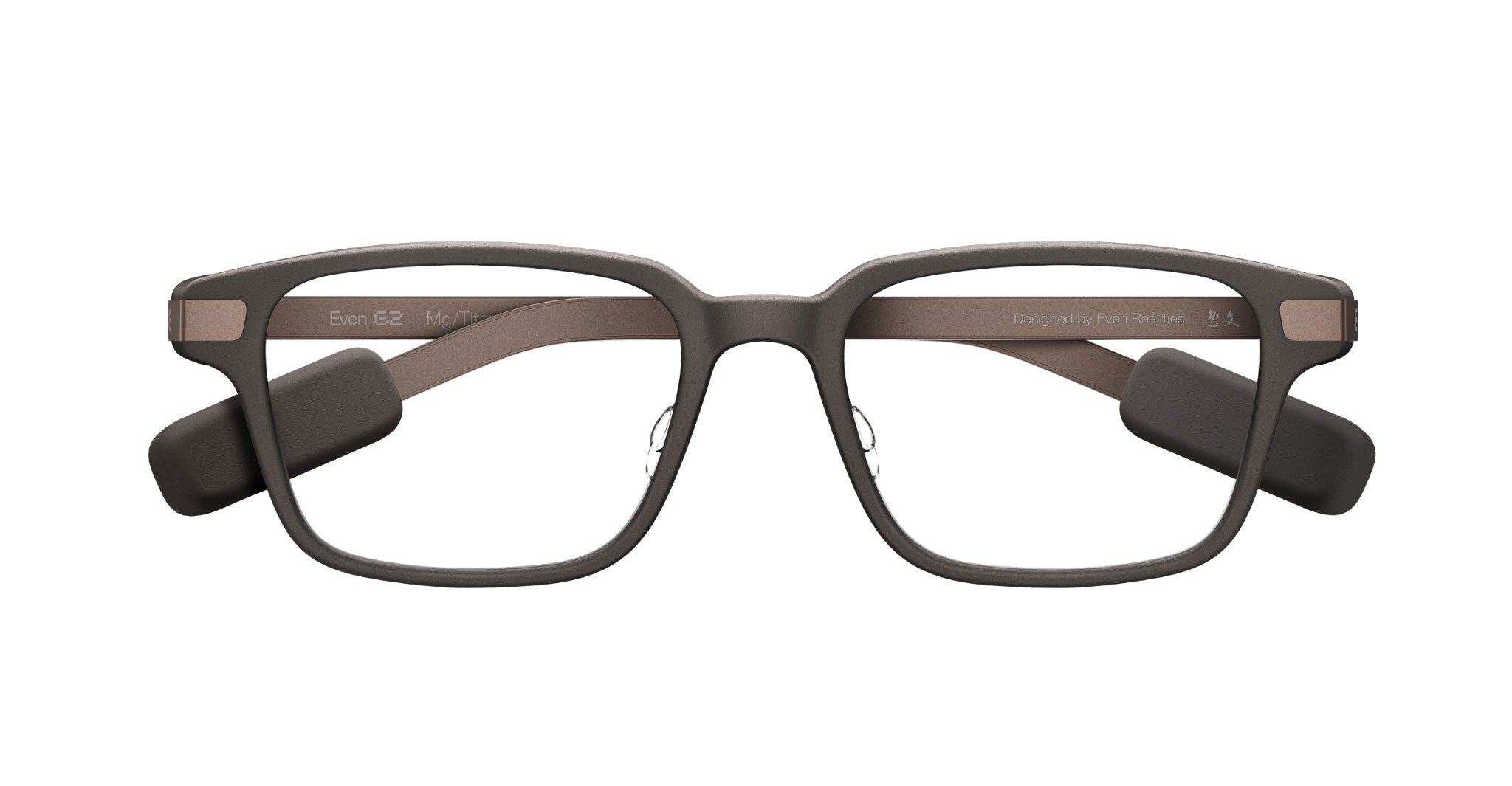 Even Realities G2 B Smart Glasses, matte black eyeglasses with thick temples, shown from the front angle.