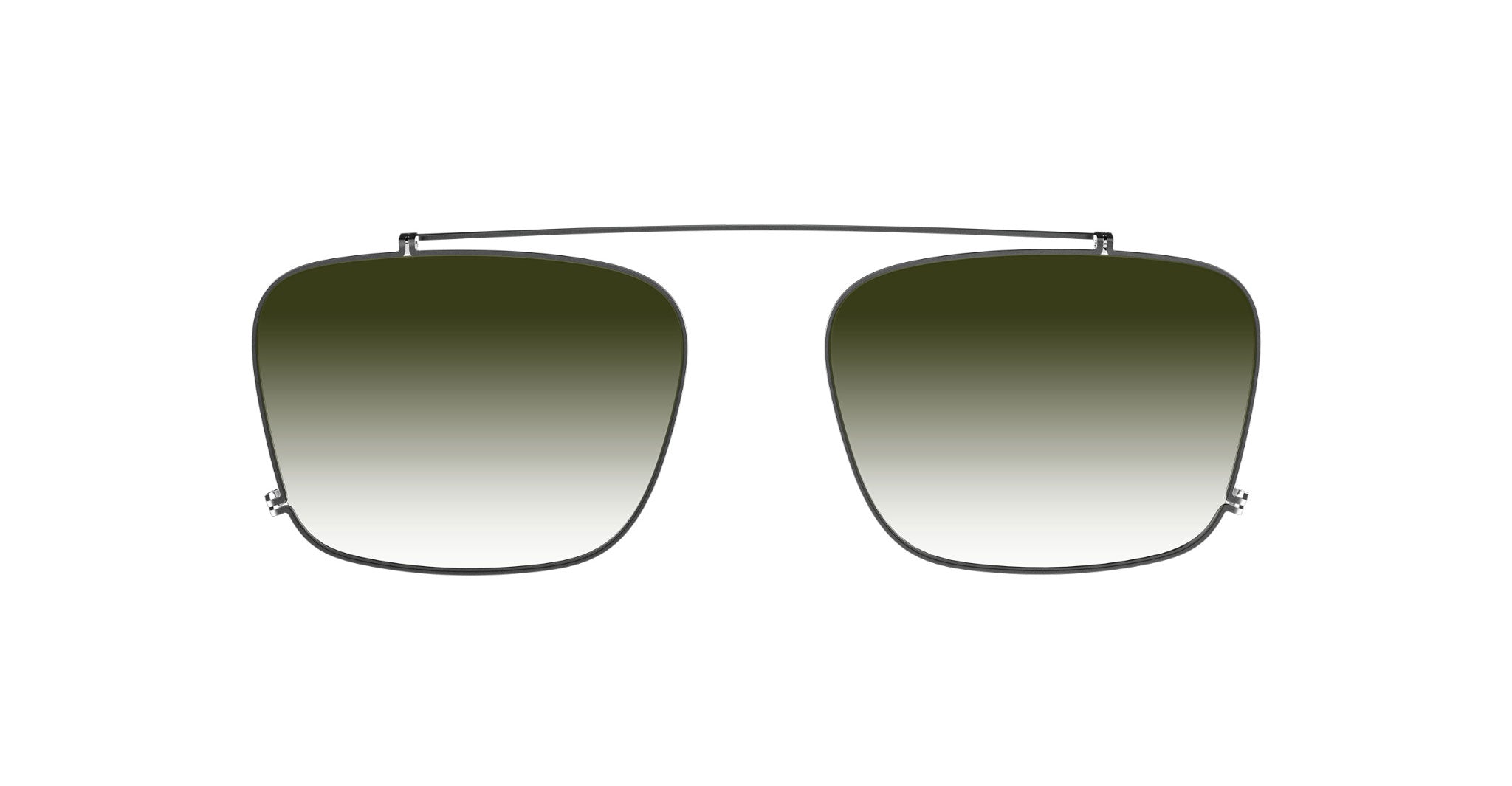 Even Realities G2 B Clip-On sunglasses with rectangular gradient green lenses and a thin metal bridge, front view.