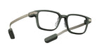 Even Realities G2 B smart eyeglasses with a rectangular green frame and bone conduction speakers in both temples, front view.
