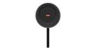 Even Realities R1 Ring wireless charging pad, black and circular with a cord and visible orange indicator, top view.