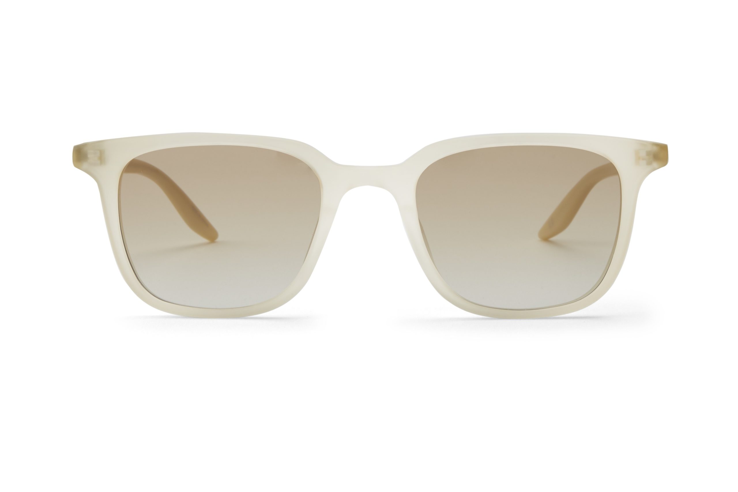 Cream-colored rectangular sunglasses with slightly tinted lenses, shown on a plain white background, facing directly forward.