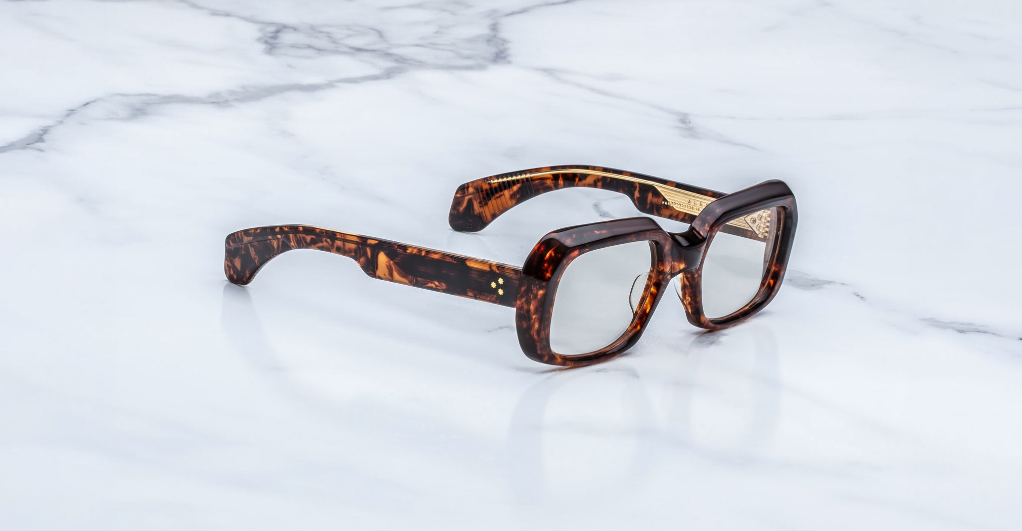 Jacques Marie Mage Aldo rectangular eyeglasses with thick frames, top view.