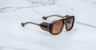 Jacques Marie Mage Alfie oversized brown sunglasses with thick frames and UV lenses, front view.