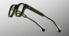 Jacques Marie Mage Amilcar eyeglasses, rectangular green and black thick frames, shown from the rear angle.