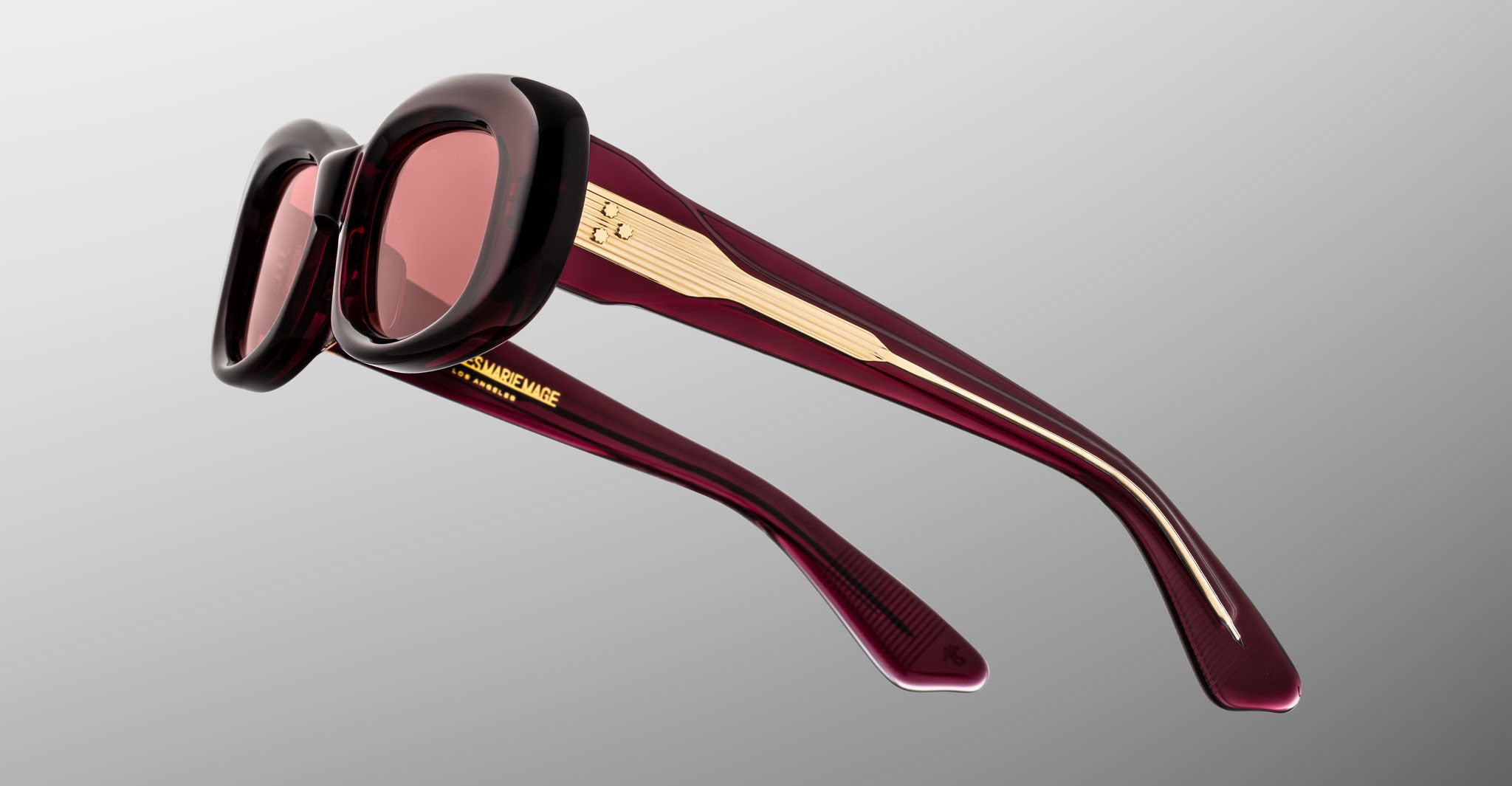Jacques Marie Mage Ann in Amarena Red, profile angled view highlighting temple shape and exposed wirecore detail