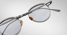 Detailed view of the back of the Jacques Marie Mage Archibald Sunglass in Silver Colorway