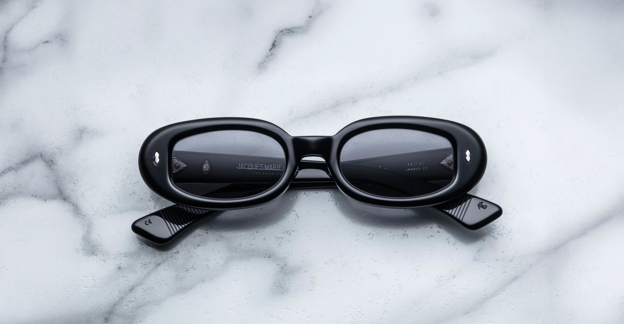 Jacques Marie Mage Besset in Shadow oval black acetate sunglasses