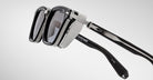 Jacques Marie Mage Borodino sunglasses, black and silver, thick rectangular frames, polarized lenses, front view.