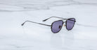 Jacques Marie Mage Cendrars sunglasses with purple lenses, top view, showcase brand and model name.