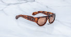 Jacques Marie Mage Clyde 2.0 in Bourbon brown acetate sunglasses with amber lenses 3/4 angle