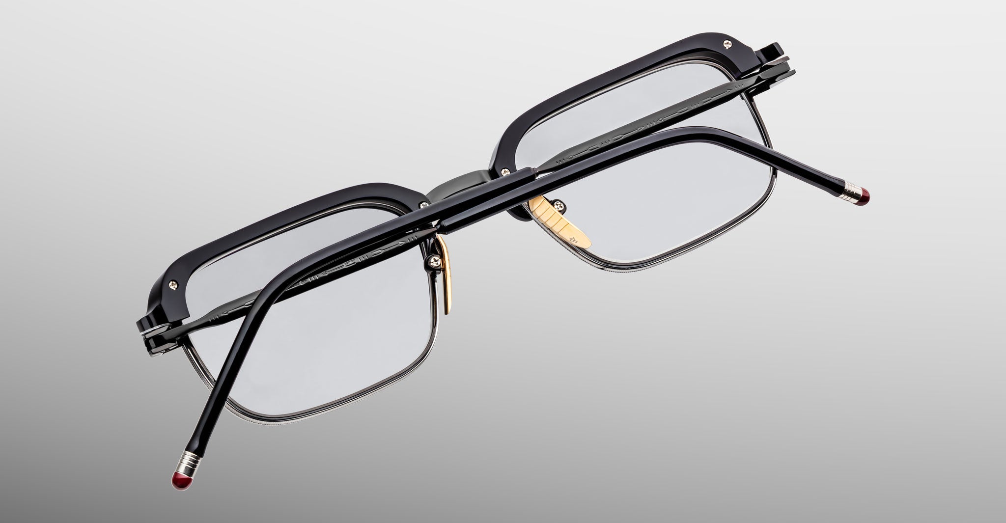 Jacques Marie Mage Comanche in Corbeau eyeglasses, black rectangular frame with clear lenses, sturdy temples, and nose pads; front view.