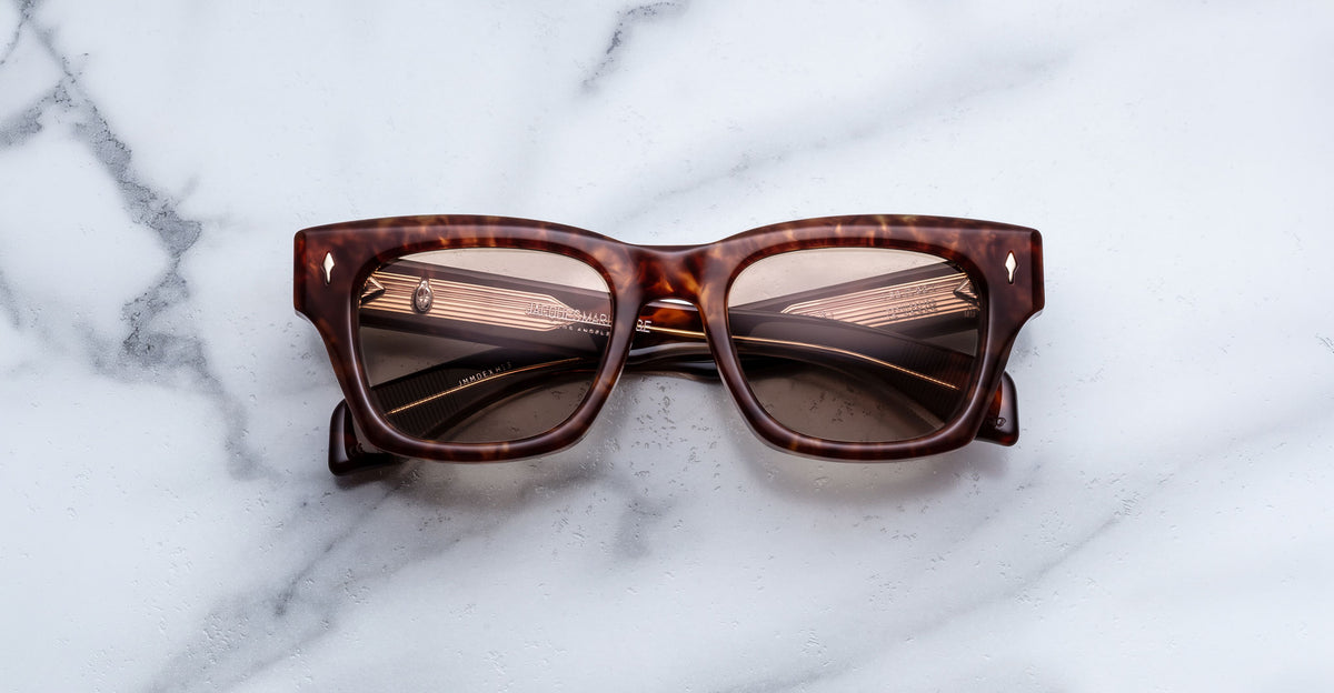 Jacques Marie Mage Dealan 53 sunglasses, bold square tortoiseshell frames, front view.
