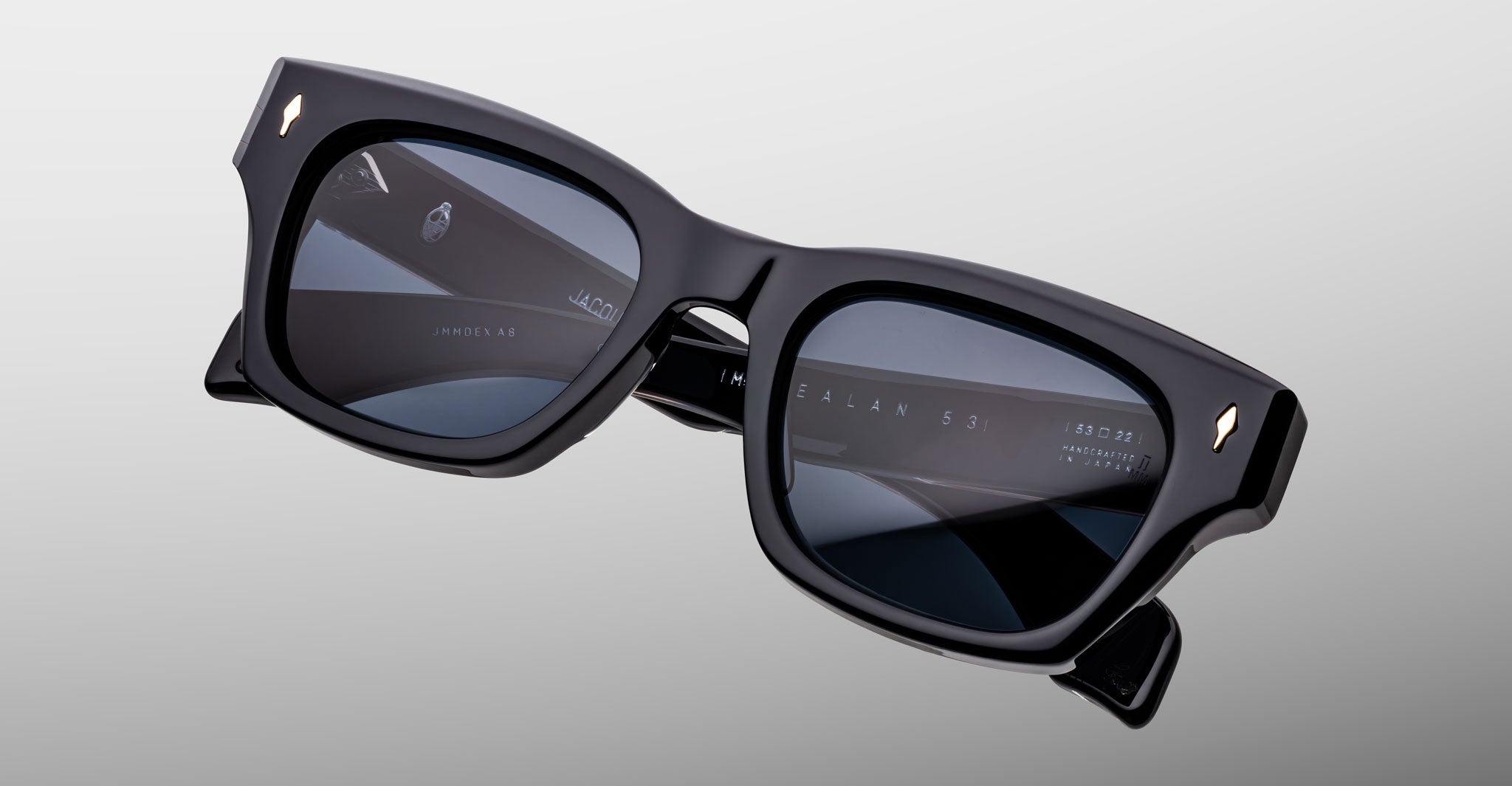Jacques Marie Mage Dealan 53 black rectangular sunglasses with UV-protected dark lenses, front view.