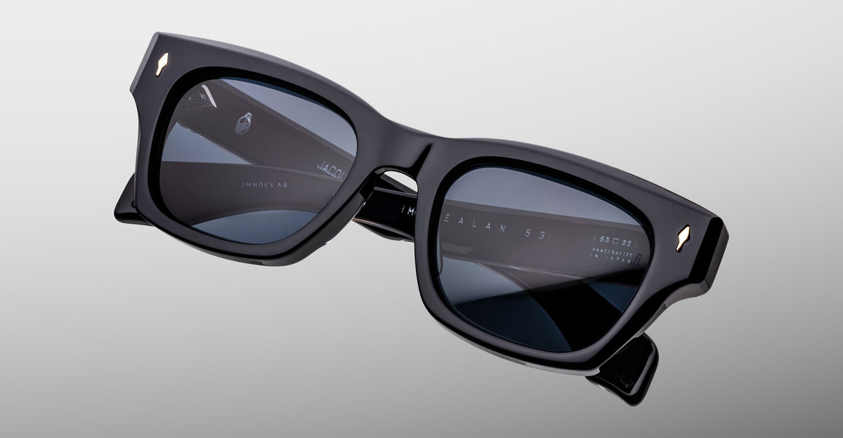 Jacques Marie Mage Dealan 53 black rectangular sunglasses with UV-protected dark lenses, front view.