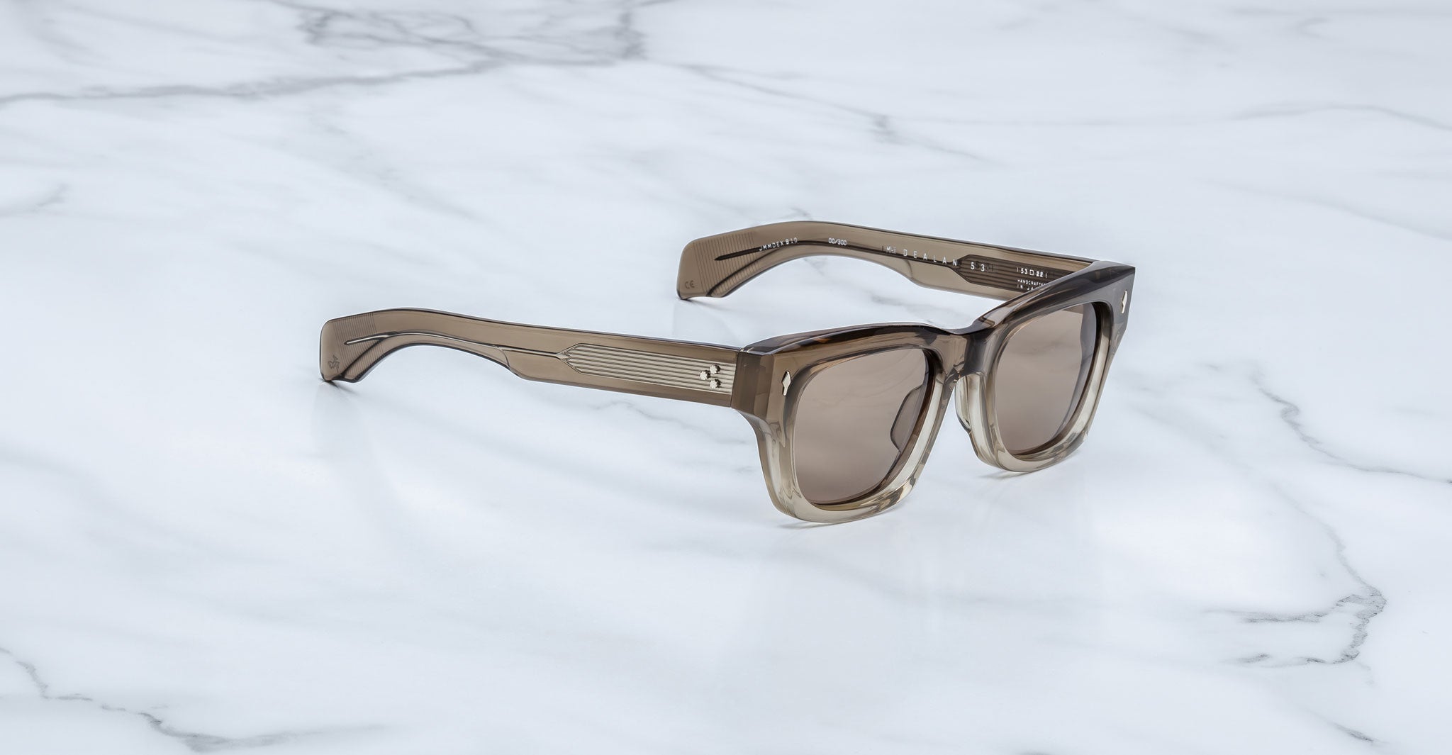 Jacques Marie Mage Dealan 53 brown square sunglasses, thick-frame, top-down view.
