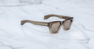 Jacques Marie Mage Dealan 53 brown square sunglasses, thick-frame, top-down view.