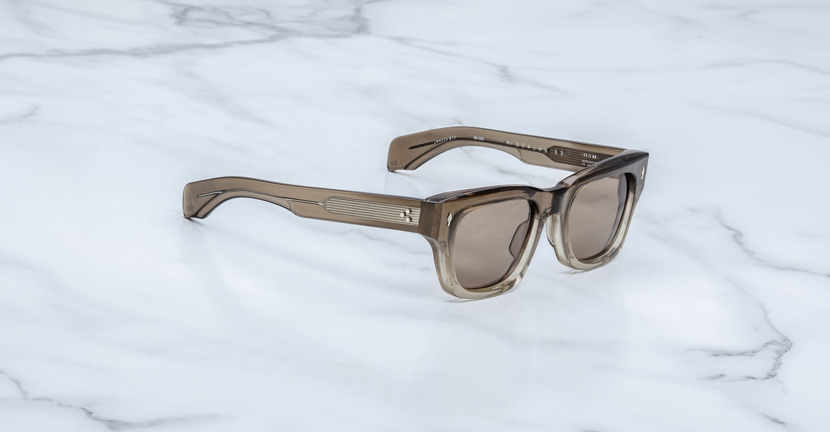 Jacques Marie Mage Dealan 53 brown square sunglasses, thick-frame, top-down view.