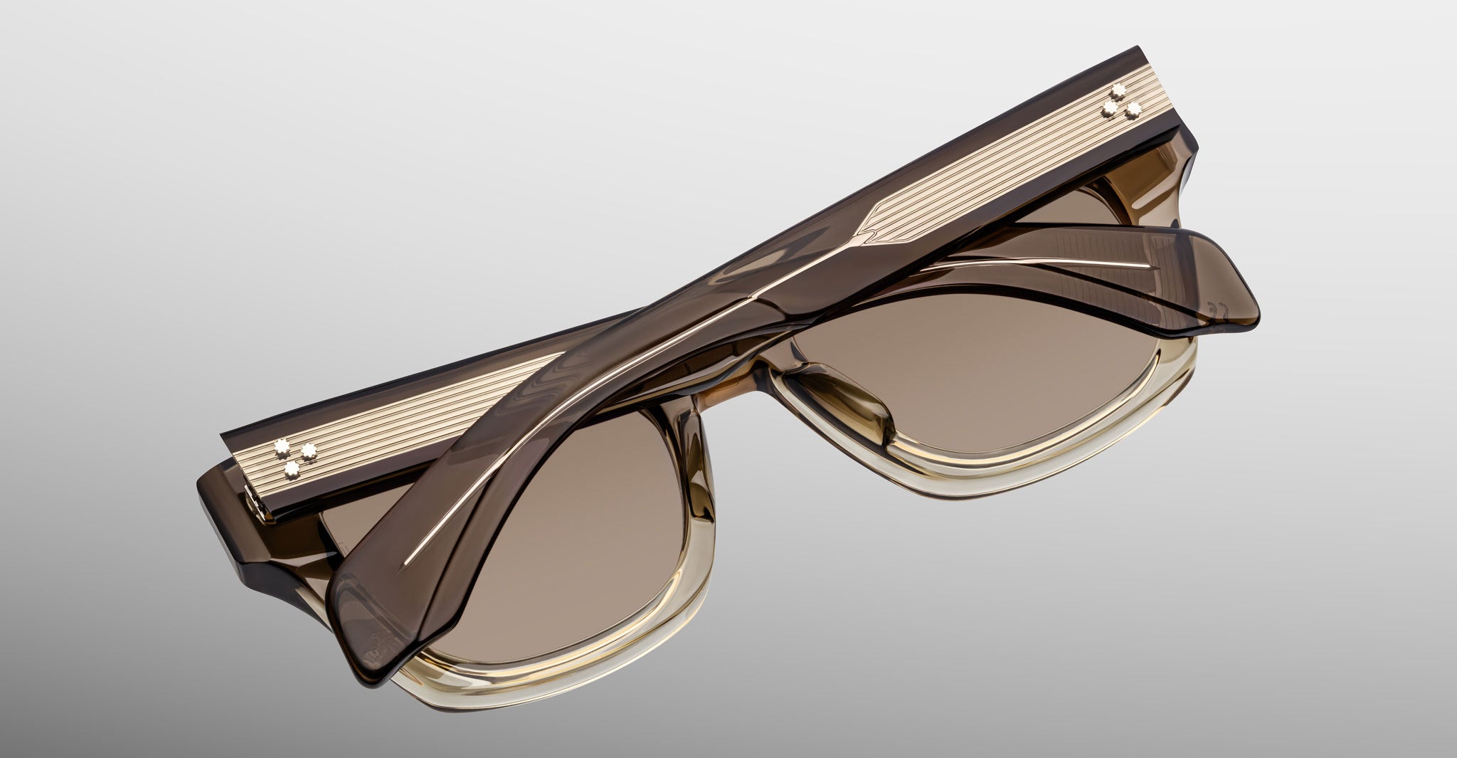Jacques Marie Mage Dealan 53 brown rectangular sunglasses with gold accents, front-facing view.