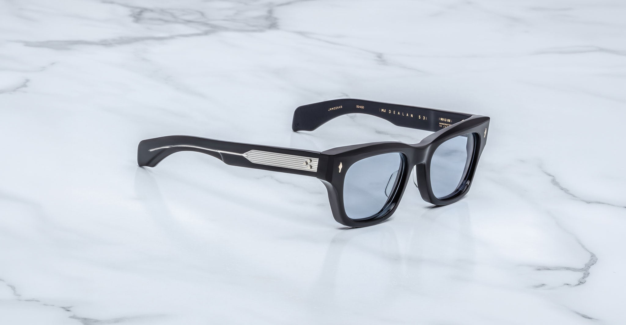 Jacques Marie Mage Dealan 53 black rectangular sunglasses with silver arms, shown from the front angle.