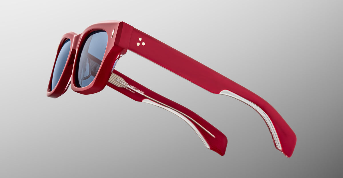 Jacques Marie Mage Dealan 53 red thick-framed sunglasses, front view.