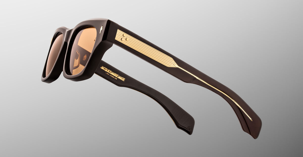 Jacques Marie Mage Dealan 53 sunglasses, side view, featuring gold-accented arms.