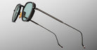 Jacques Marie Mage Dixon sunglasses, black metal rims, green lenses, thin temples, front angle view.