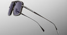 Jacques Marie Mage Earl black rectangular sunglasses with thick frames, side view.