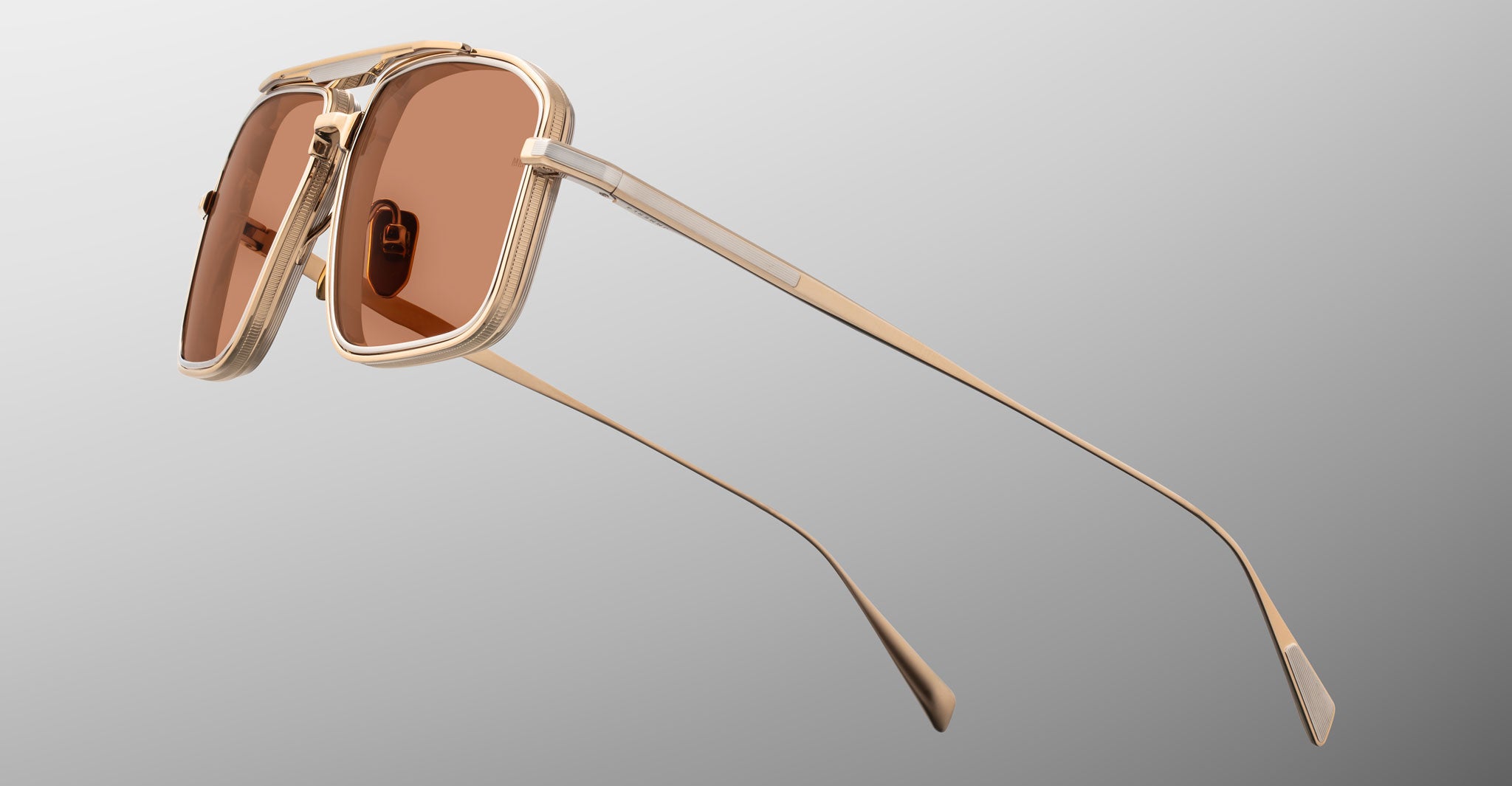Jacques Marie Mage Earl sunglasses with gold frames and brown rectangular lenses, front angle view.