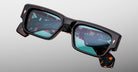 Jacques Marie Mage Engel rectangular tortoiseshell sunglasses with thick frames and teal lenses, front angle.