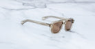 Jacques Marie Mage Evans beige sunglasses with brown lenses, top view showing full frame and lenses.