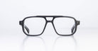 The Jacques Marie Mage Evans are black rectangular optical glasses with a keyhole bridge and oversized acetate frame, showcased on a white background.