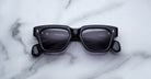Jacques Marie Mage Fellini rectangular sunglasses with UV lenses, top view.