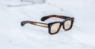 Jacques Marie Mage Fly sunglasses with gold-detailed arms, side view.